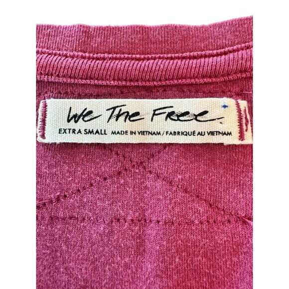 We the Free People Burgundy Mauve V-Neck Top T-Shirt Women’s XS Short Cap Sleeve - Picture 4 of 5